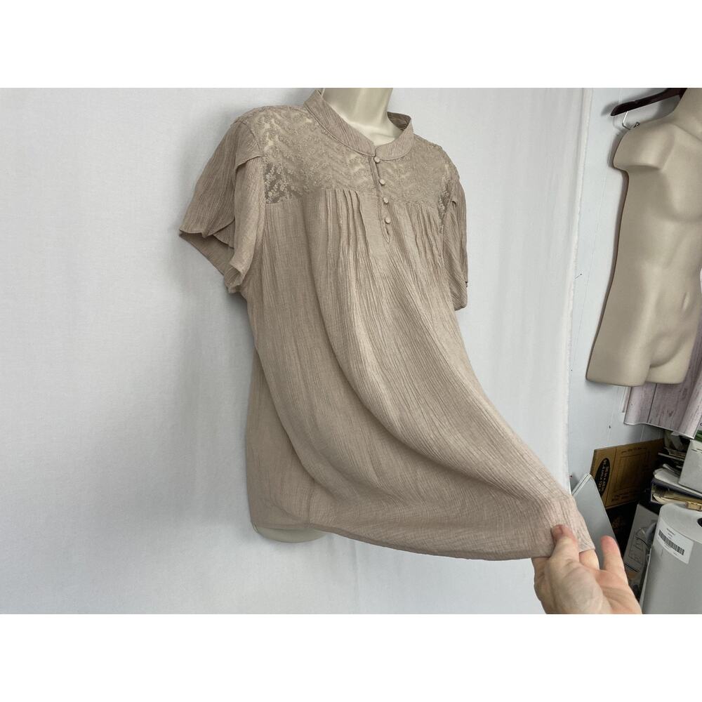 Perch Blu Pepper Tunic Top Womens 3XL Beige Lace Henley Flutter Boho Crinkle 3X - Picture 4 of 13